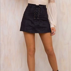 Black lace up mini skirt